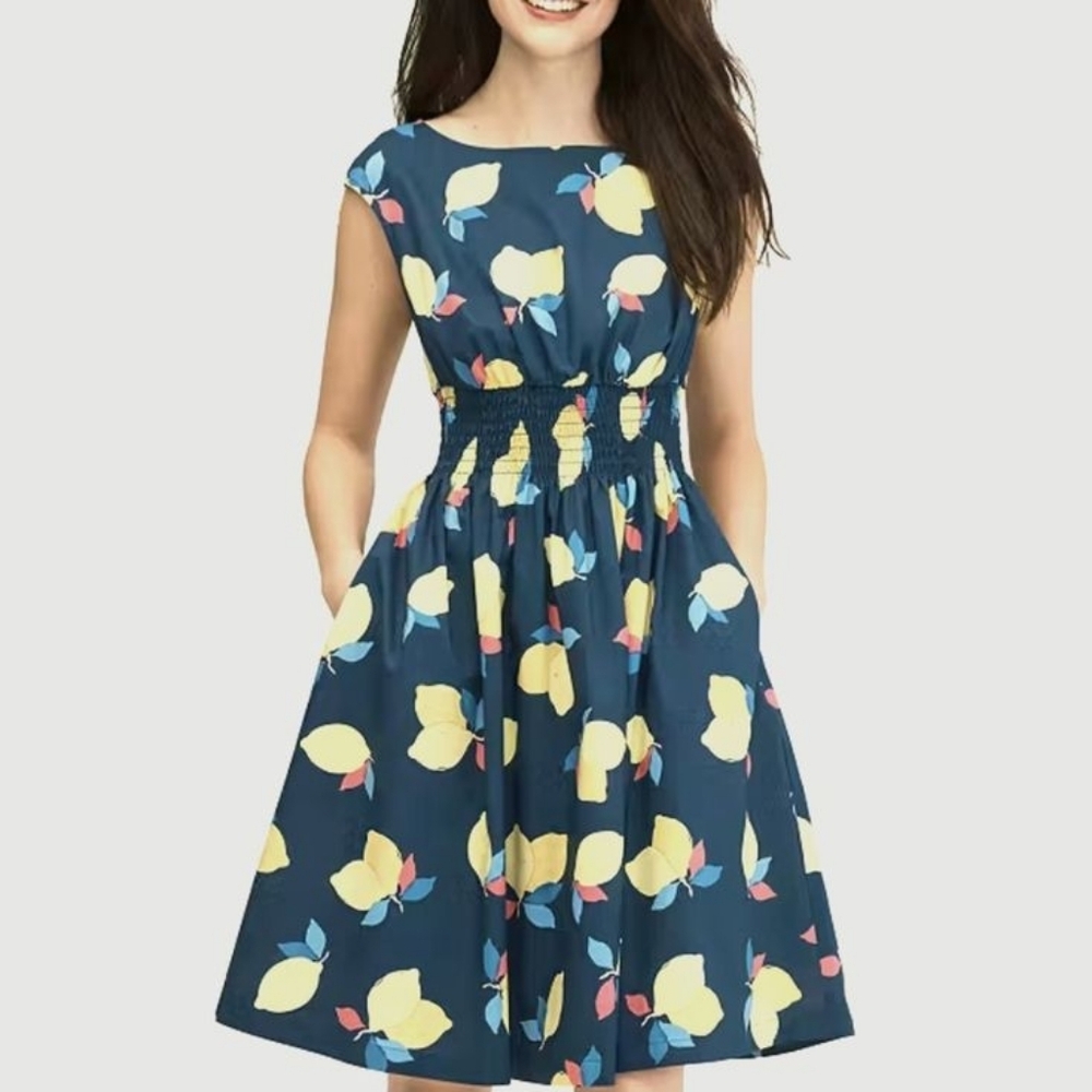 Kate Spade Lemon Zest Navy Blaire Dress Sz 4